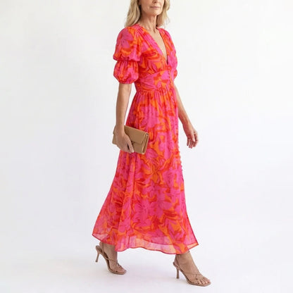 Lila | Floral Puff Sleeve Midi Dress