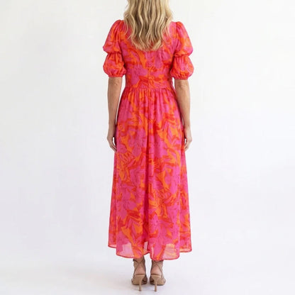 Lila | Floral Puff Sleeve Midi Dress