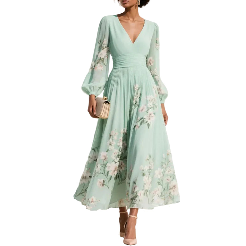 Lila | Floral V-Neck Pleated Midi Dress