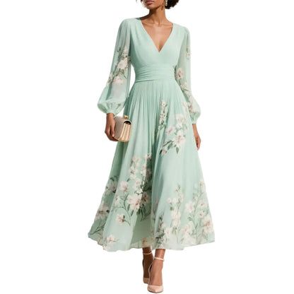 Lila | Floral V-Neck Pleated Midi Dress