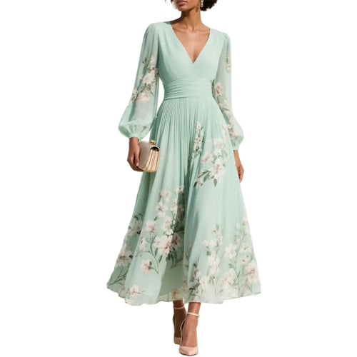 Lila | Floral V-Neck Pleated Midi Dress