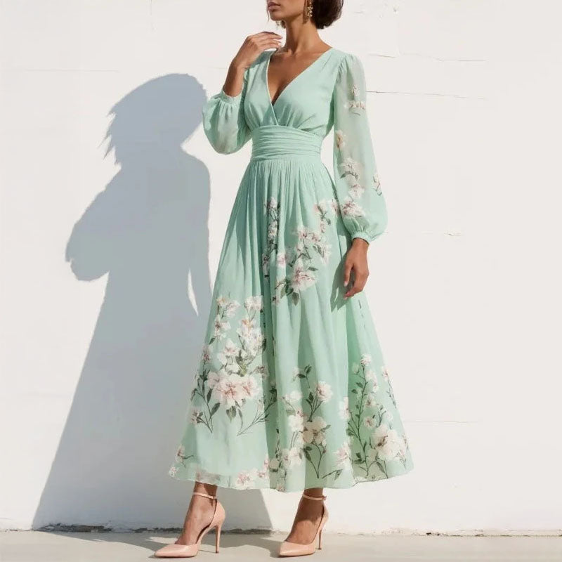 Lila | Floral V-Neck Pleated Midi Dress
