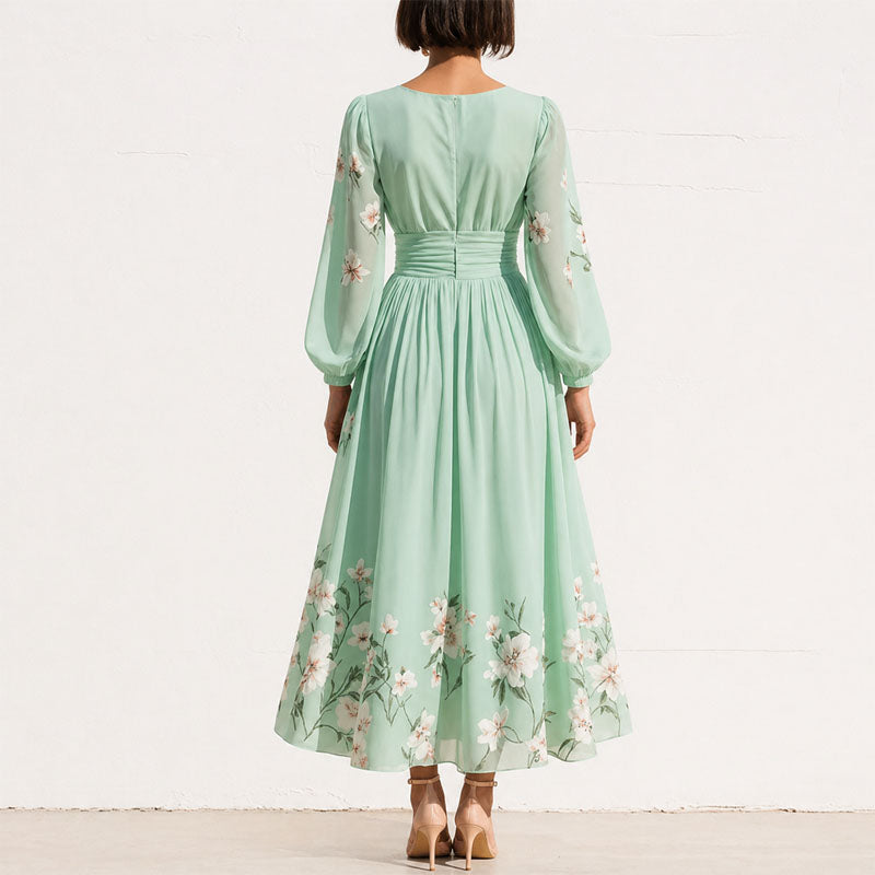 Lila | Floral V-Neck Pleated Midi Dress