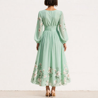 Lila | Floral V-Neck Pleated Midi Dress