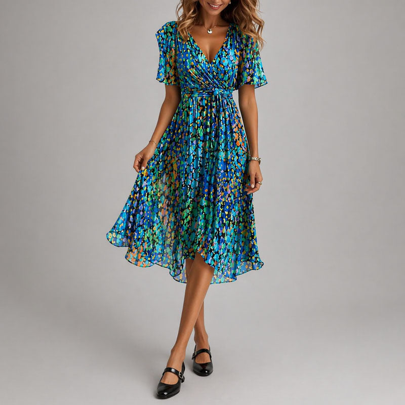 Lila | Floral Wrap Midi Dress with Flutter Sleeves
