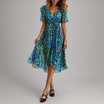 Lila | Floral Wrap Midi Dress with Flutter Sleeves