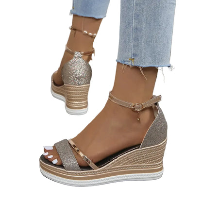 Lila | Glitter Ankle Strap Espadrille Wedge Sandals