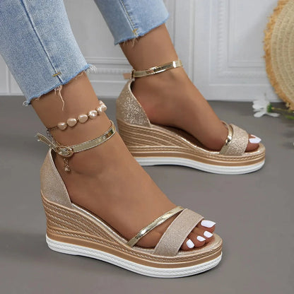 Lila | Glitter Ankle Strap Espadrille Wedge Sandals