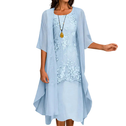 Lila | Lace Appliqué Sheer Overlay Midi Dress