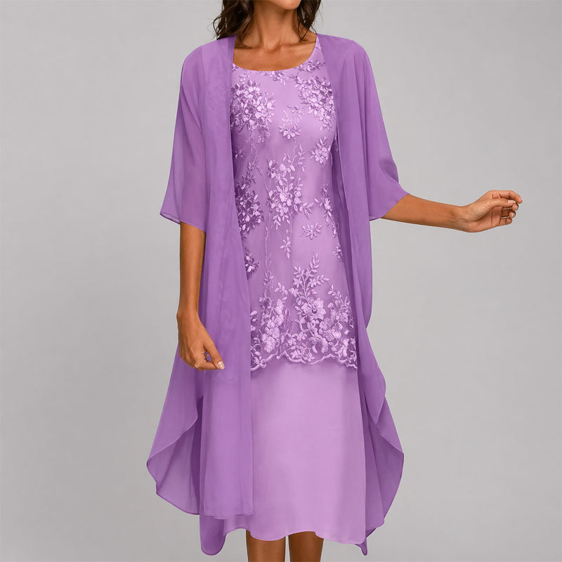 Lila | Lace Appliqué Sheer Overlay Midi Dress