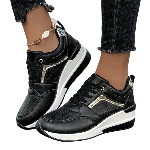 Lila | Lace-Up Wedge Sneakers with Gold Trim