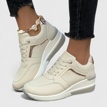 Lila | Lace-Up Wedge Sneakers with Gold Trim