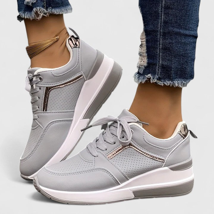 Lila | Lace-Up Wedge Sneakers with Gold Trim