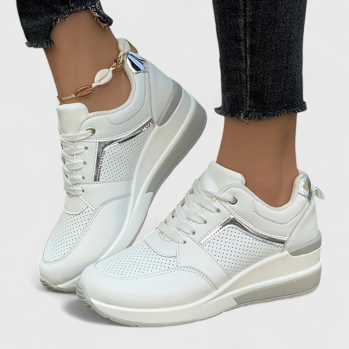 Lila | Lace-Up Wedge Sneakers with Gold Trim