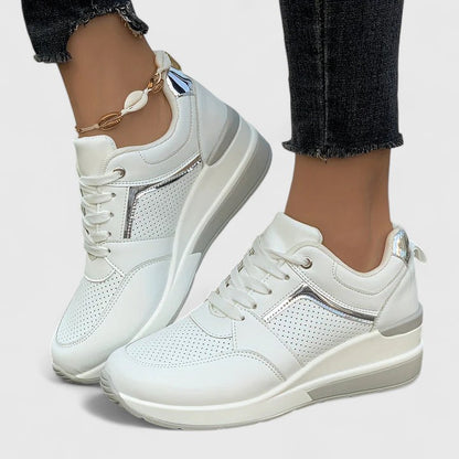 Lila | Lace-Up Wedge Sneakers with Gold Trim