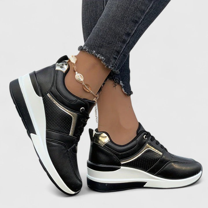 Lila | Lace-Up Wedge Sneakers with Gold Trim