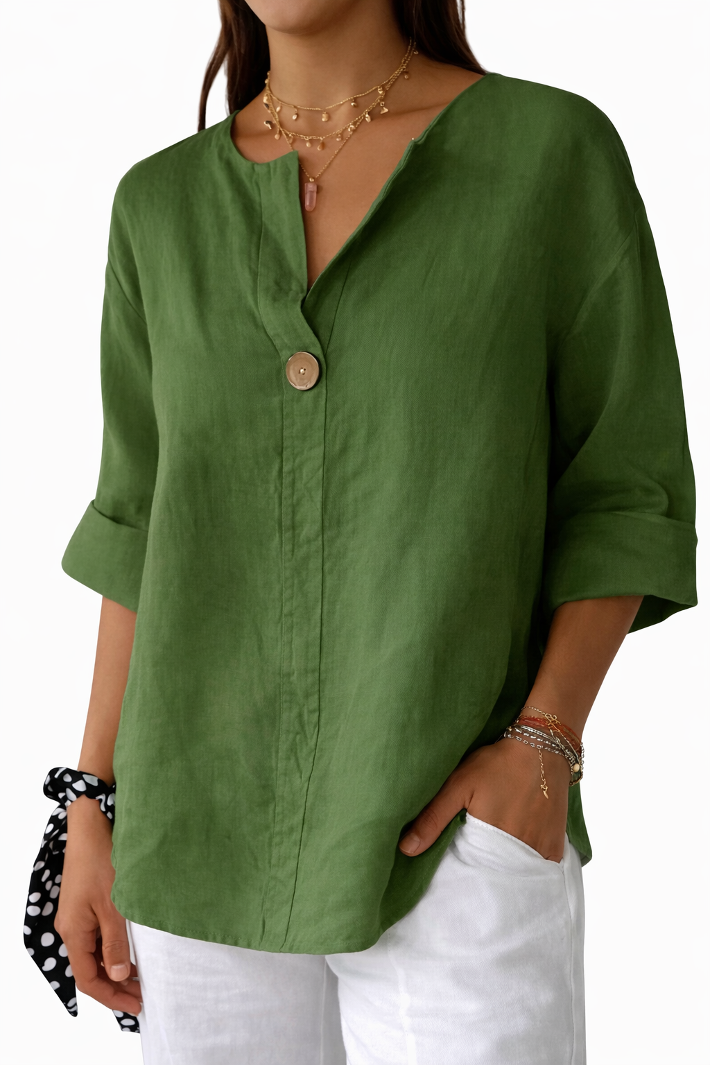 Lena | Elegant Long Sleeve Split Neck Blouse