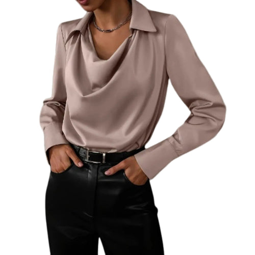Elena | Draped Neckline Satin Blouse
