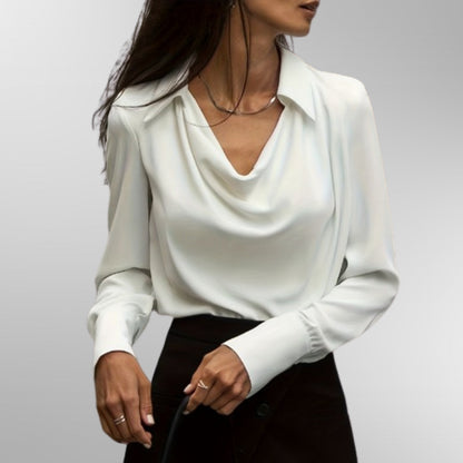 Elena | Draped Neckline Satin Blouse