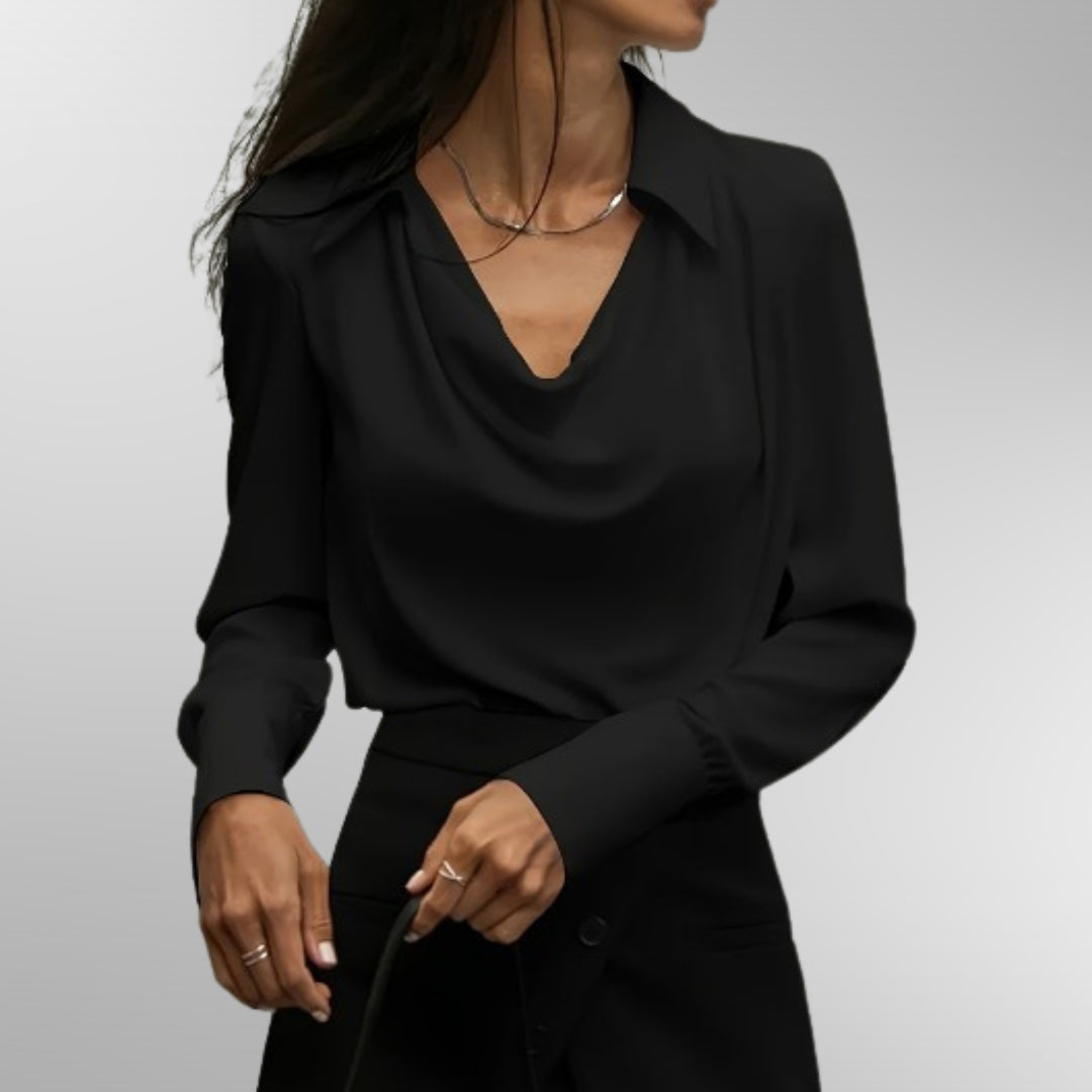 Elena | Draped Neckline Satin Blouse