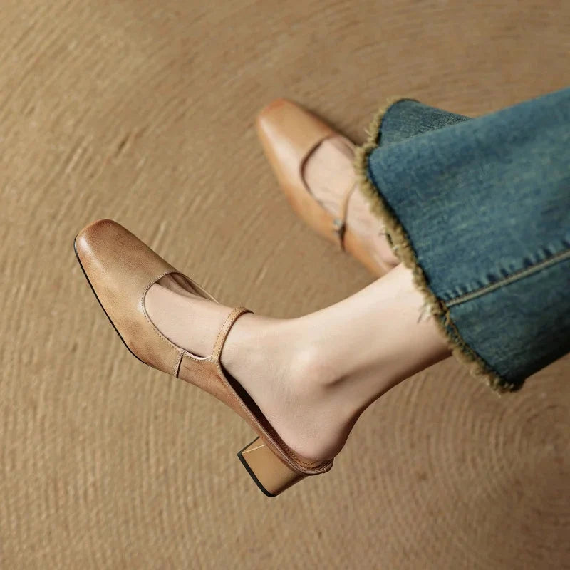 Elena | Chic Square Toe Open Back Block Heel Pumps