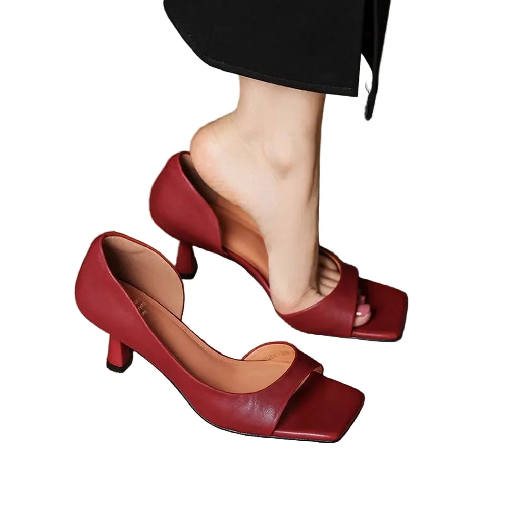 Luna | Chic Mid Block Heel Open Square Toe Mules