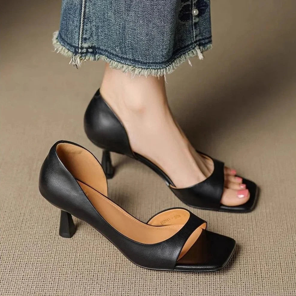 Luna | Chic Mid Block Heel Open Square Toe Mules