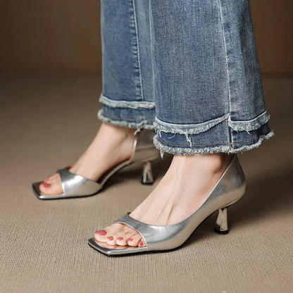 Luna | Chic Mid Block Heel Open Square Toe Mules