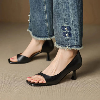 Luna | Chic Mid Block Heel Open Square Toe Mules