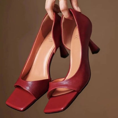 Luna | Chic Mid Block Heel Open Square Toe Mules