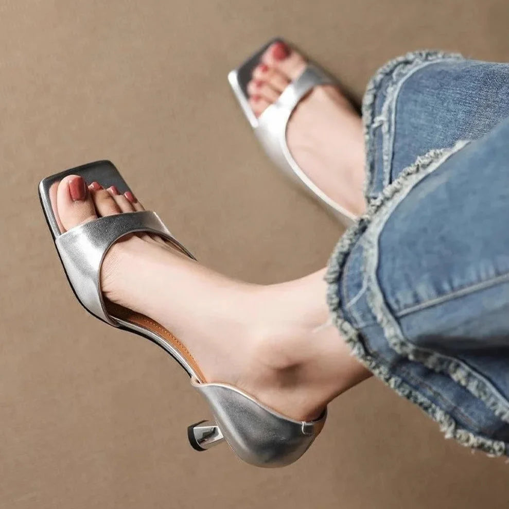 Luna | Chic Mid Block Heel Open Square Toe Mules