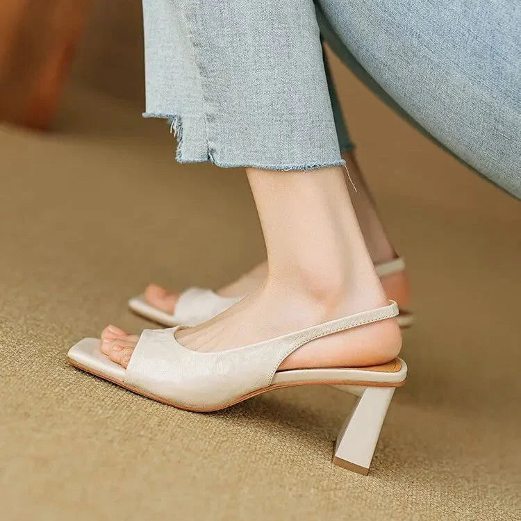 Lila | Mid Block Heel Square Toe Slingback Pump