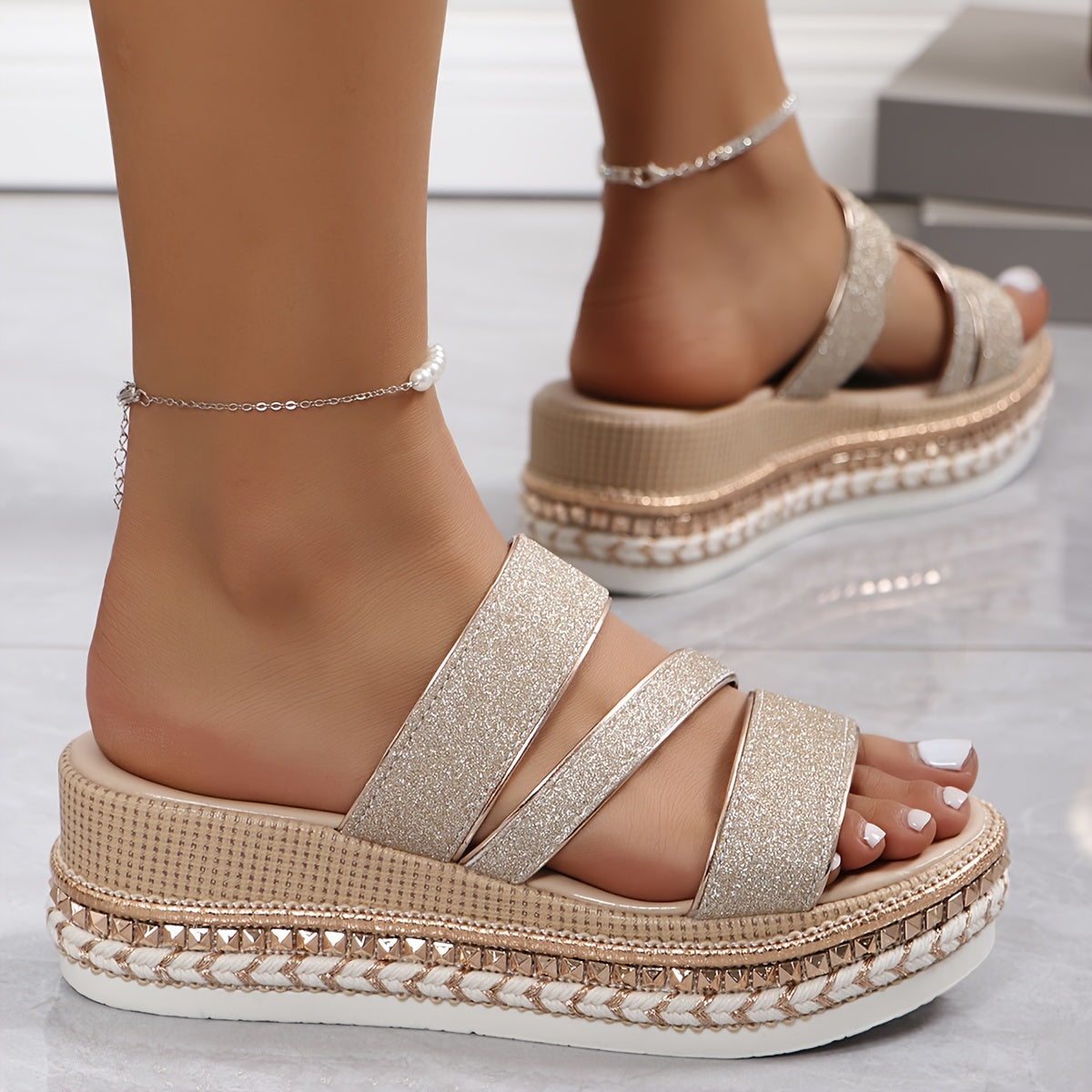 Luna | Glitter Multi-Strap Platform Sandals