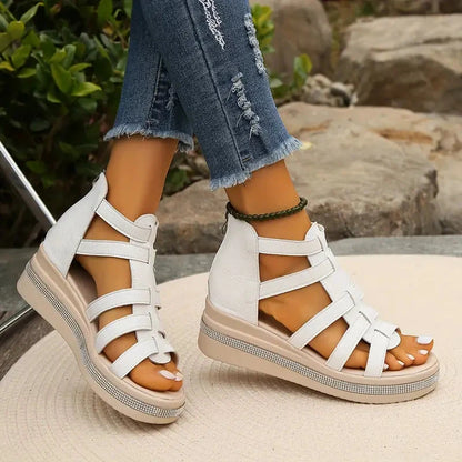 Lena | Rhinestone-Trimmed Open-Toe Gladiator Flatform Sandals