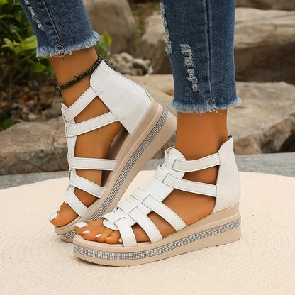 Lena | Rhinestone-Trimmed Open-Toe Gladiator Flatform Sandals