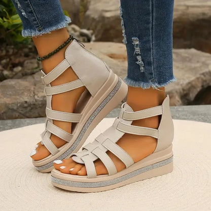 Lena | Rhinestone-Trimmed Open-Toe Gladiator Flatform Sandals