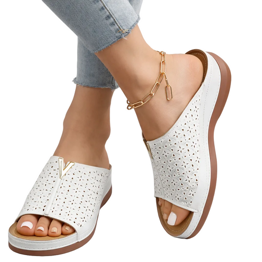 Luna | Perforated Open Toe Slip-On Sandal