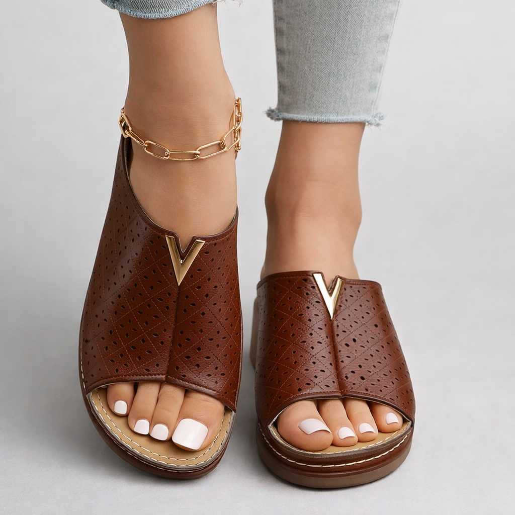 Luna | Perforated Open Toe Slip-On Sandal