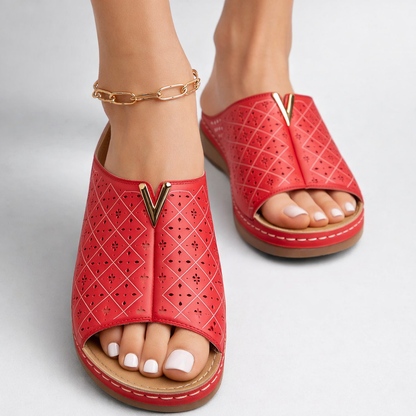 Luna | Perforated Open Toe Slip-On Sandal