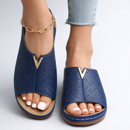 Luna | Perforated Open Toe Slip-On Sandal