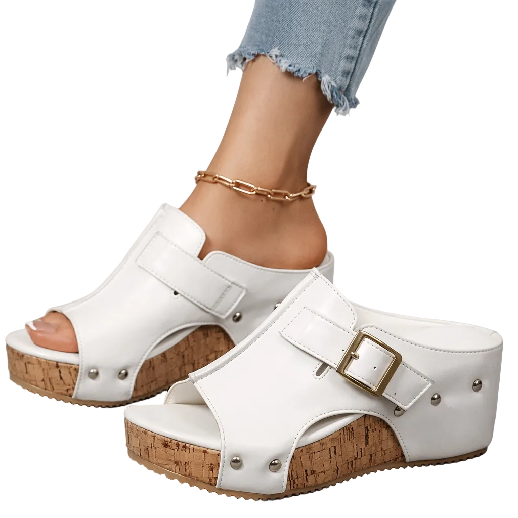 Luna | Chic Open Toe Platform Slide Sandal with Buckle Strap