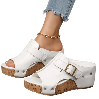 Luna | Chic Open Toe Platform Slide Sandal with Buckle Strap