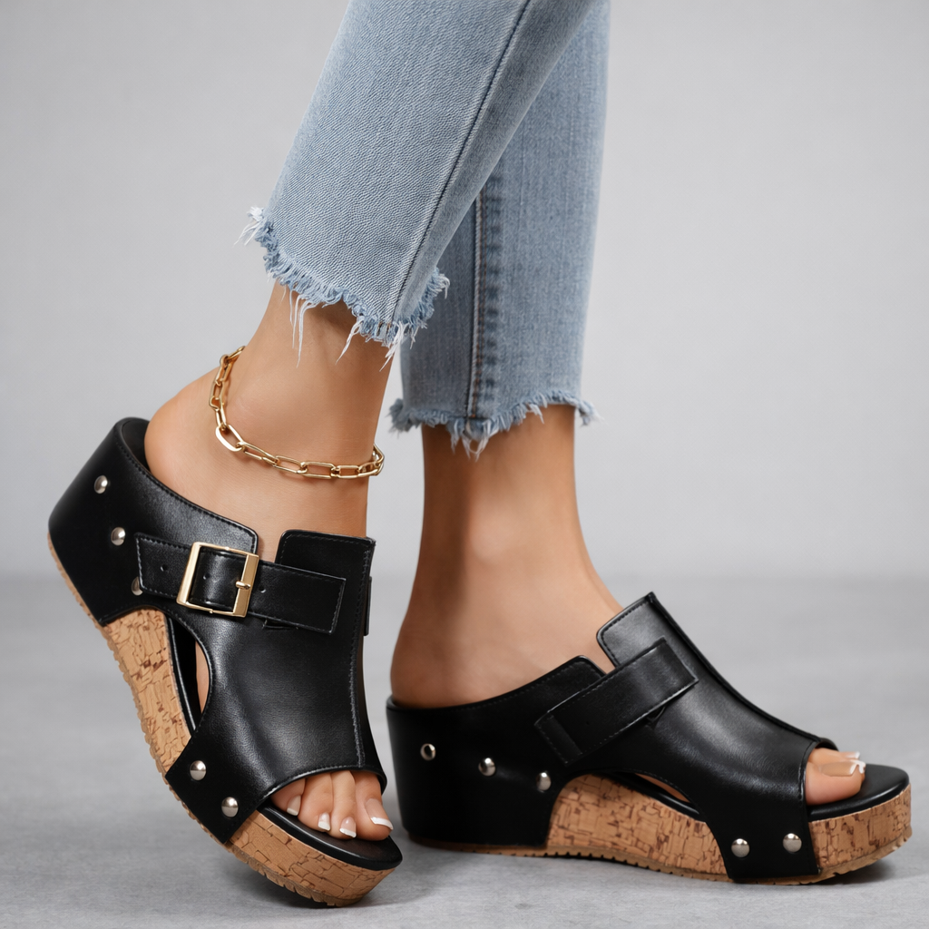 Luna | Chic Open Toe Platform Slide Sandal with Buckle Strap