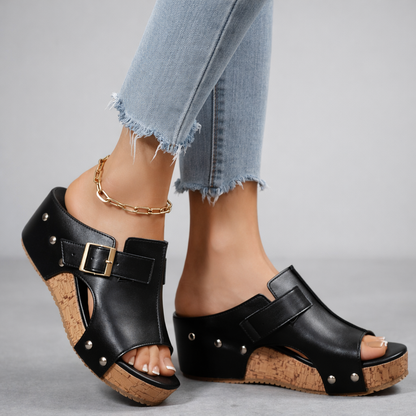 Luna | Chic Open Toe Platform Slide Sandal with Buckle Strap