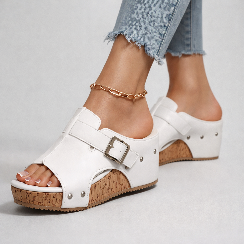 Luna | Chic Open Toe Platform Slide Sandal with Buckle Strap