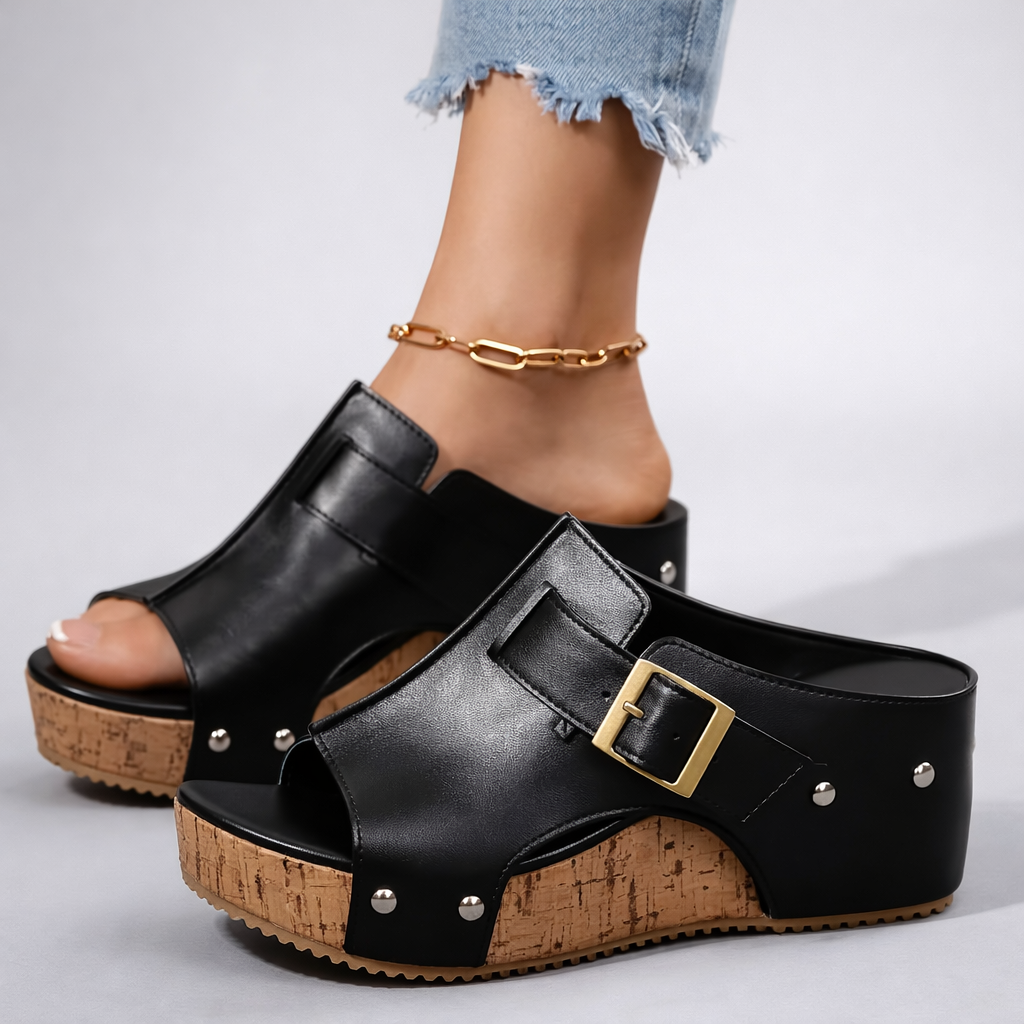 Luna | Chic Open Toe Platform Slide Sandal with Buckle Strap