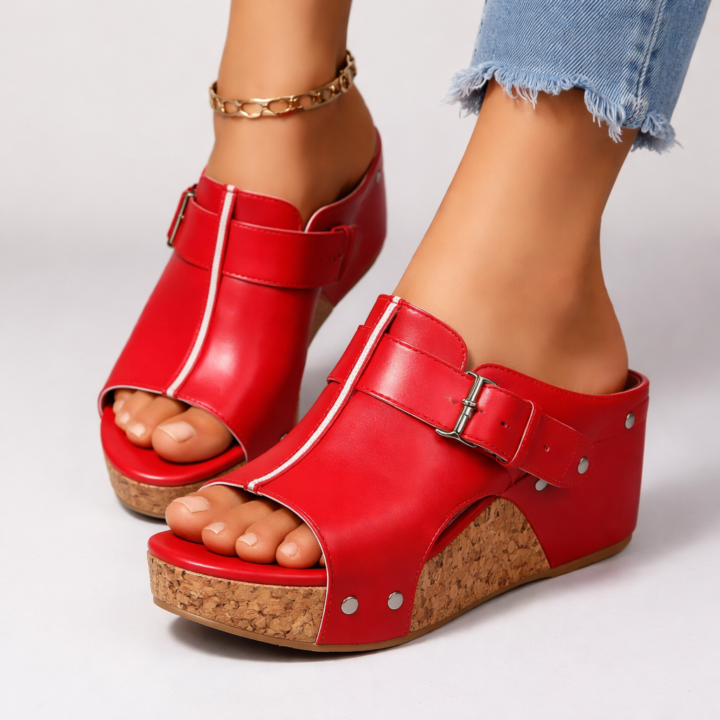 Luna | Chic Open Toe Platform Slide Sandal with Buckle Strap