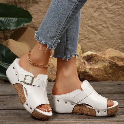 Luna | Chic Open Toe Platform Slide Sandal with Buckle Strap