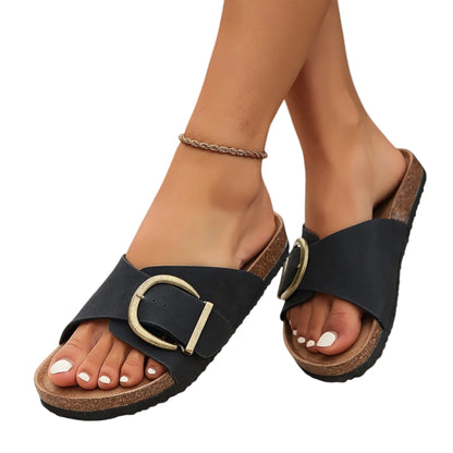 Lila | Chic Open-Toe Slide Sandals with Square Buckle