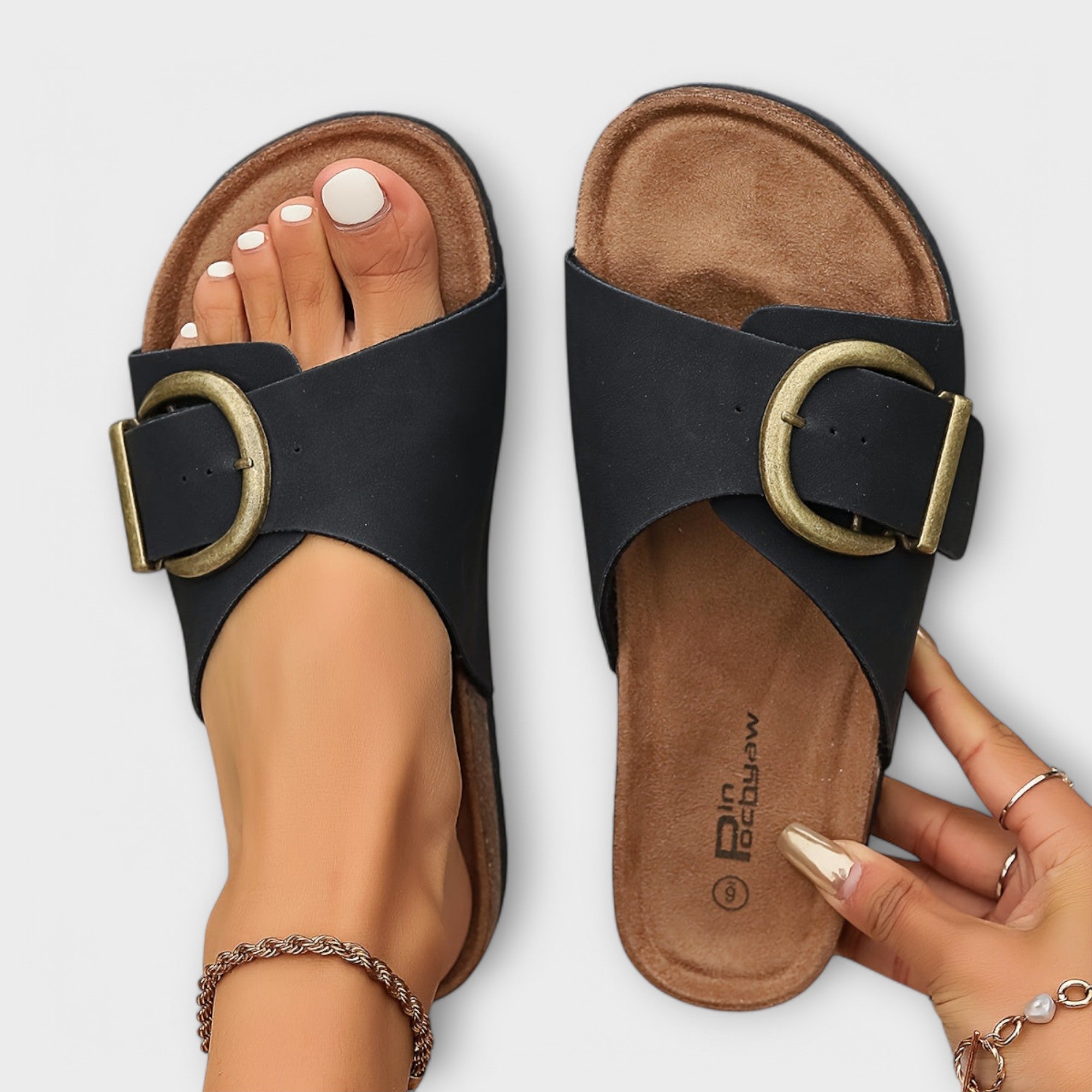 Lila | Chic Open-Toe Slide Sandals with Square Buckle
